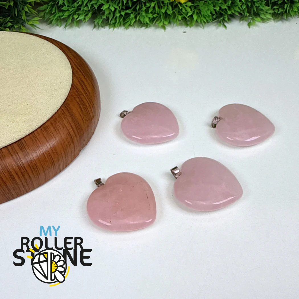 Grand Pendentif Coeur Quartz Rose