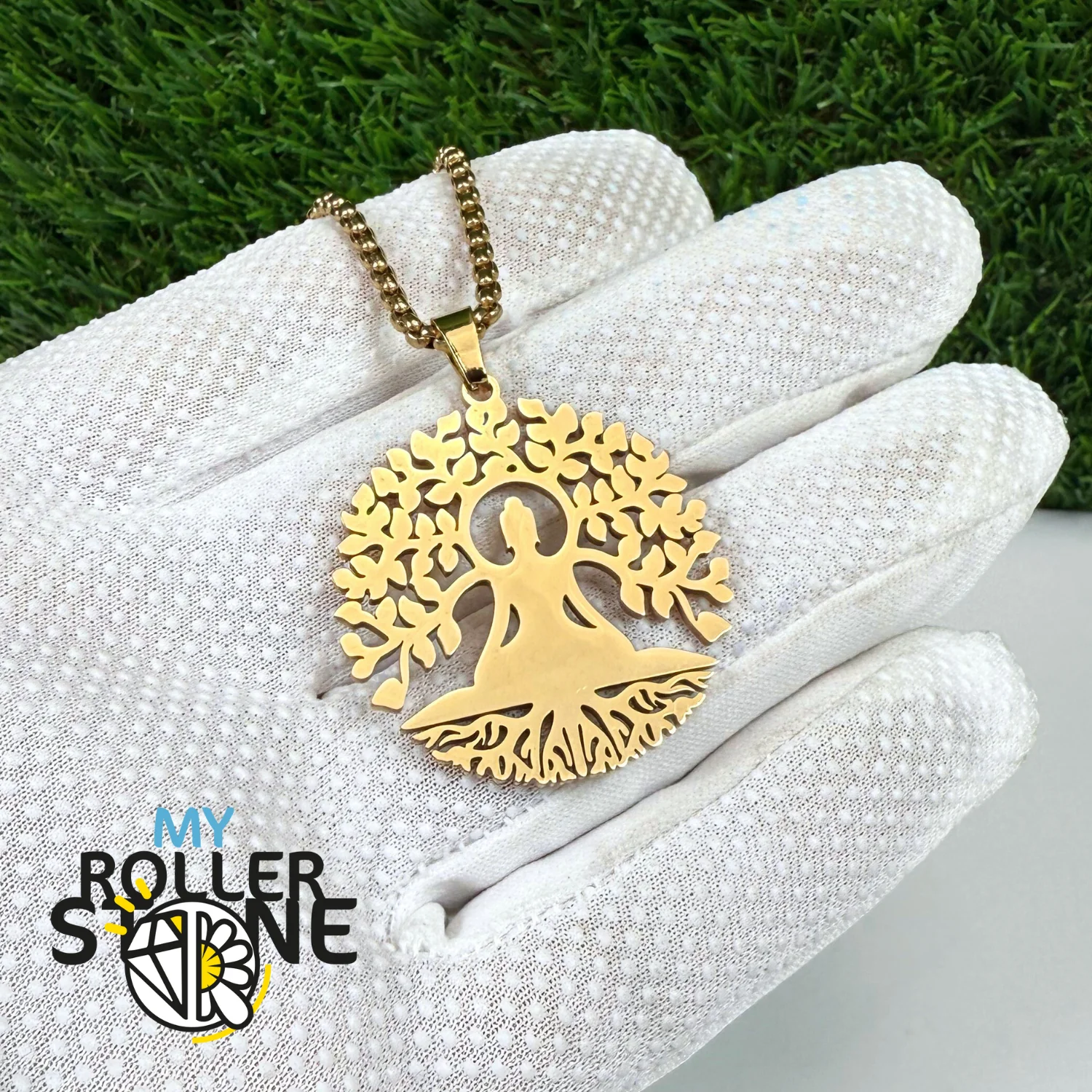 Collier Méditation et Arbre de vie acier inoxydable doré