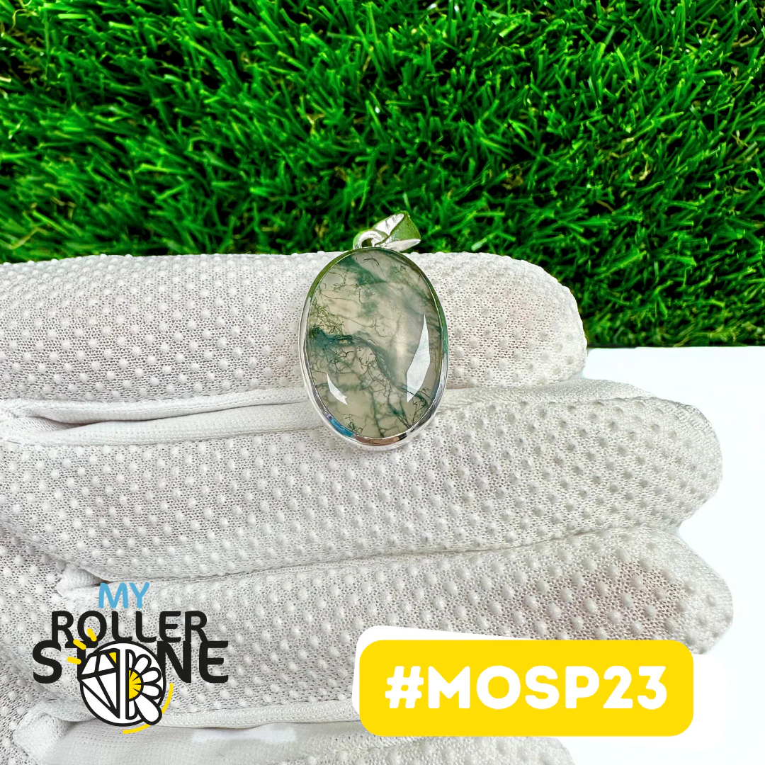 Pendentif Agate Mousse Argent 925 (MOSP23)