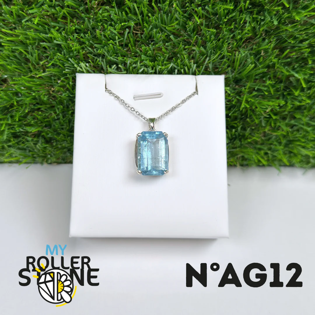 Pendentif Aigue-Marine Facettée Argent 925 #AG12