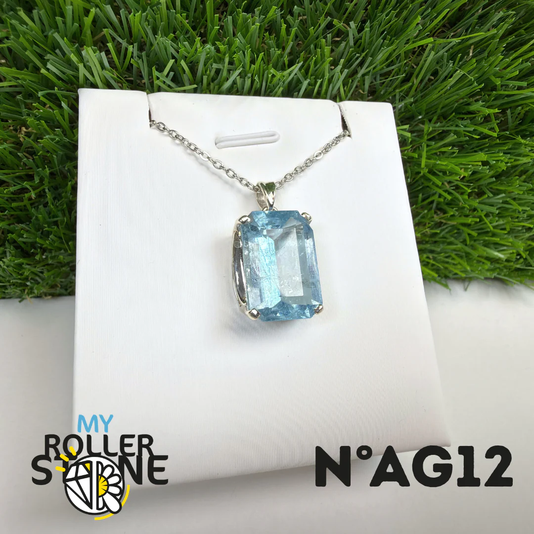 Pendentif Aigue-Marine Facettée Argent 925 #AG12 - Image 2