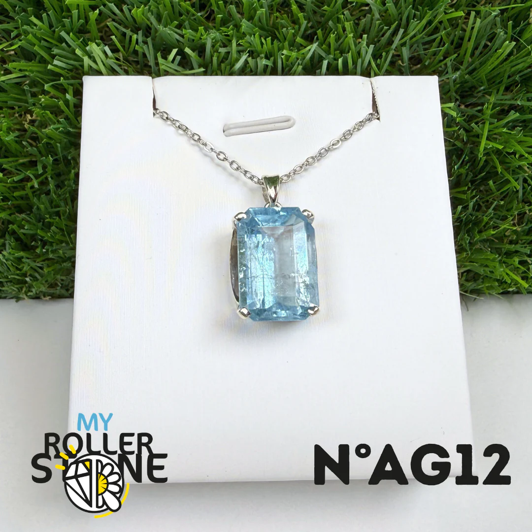 Pendentif Aigue-Marine Facettée Argent 925 #AG12 - Image 3