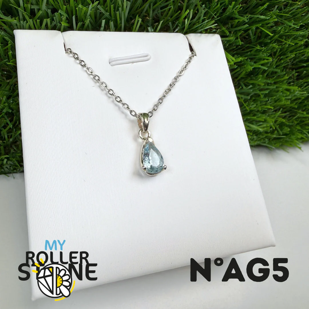 Pendentif Aigue-Marine Facettée Argent 925 #AG5