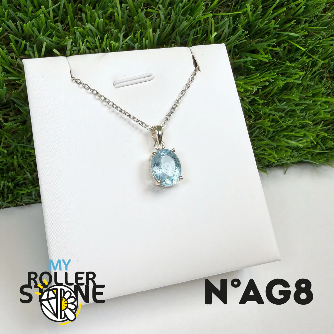 Pendentif Aigue-Marine Facettée Argent 925 #AG8