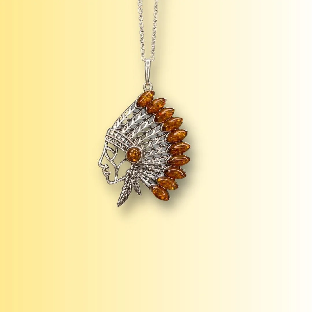 Pendentif Ambre tĂȘte d'indien