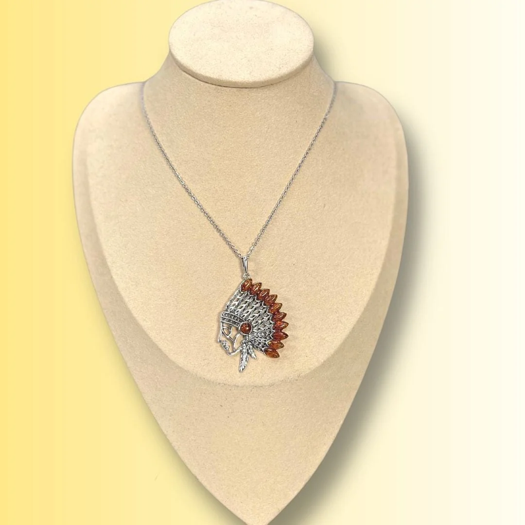 Pendentif Ambre tĂȘte d'indien - Image 2