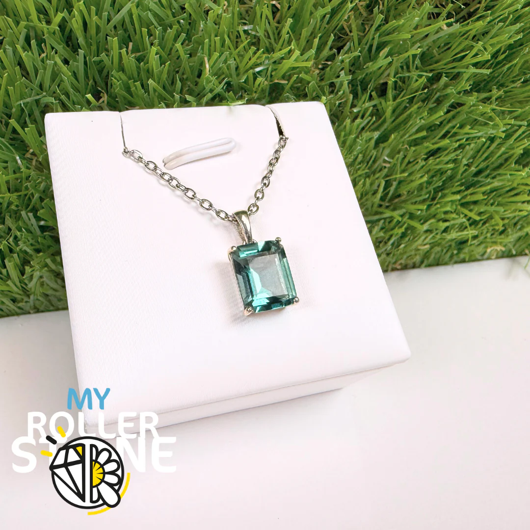 Pendentif en Fluorite Bleu-Vert Taille Émeraude et Argent 925 (PBC212-BTF)