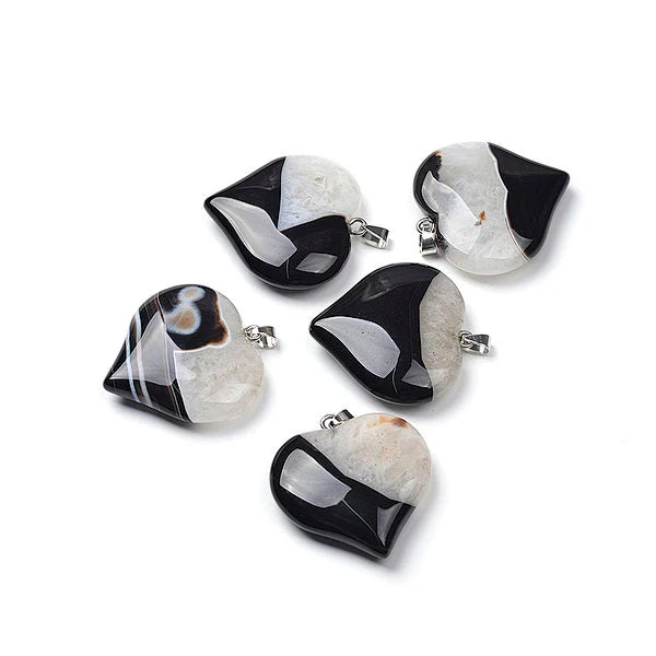 Pendentif Coeur Agate Noire et Cristal de Roche - Image 3