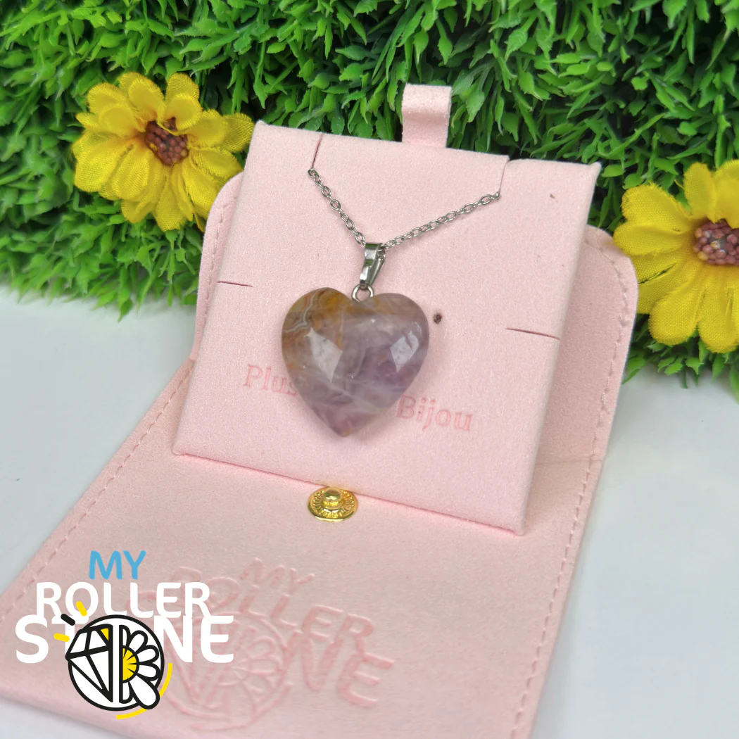 Pendentif Coeur Améthyste Agatisée du Mexique - Image 2