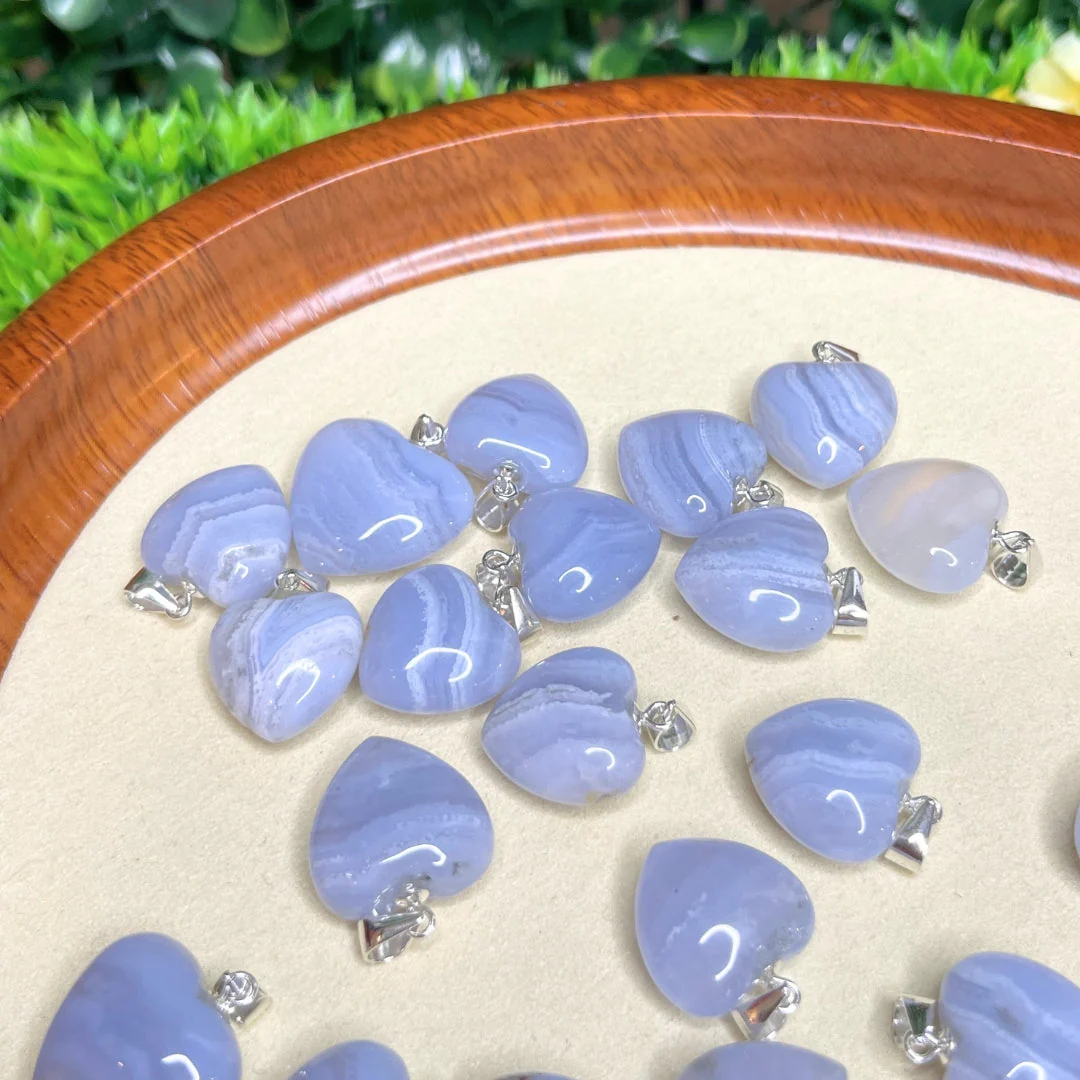 Pendentif Coeur Calcédoine Bleue (Agate Bleue Lacée) - Image 3