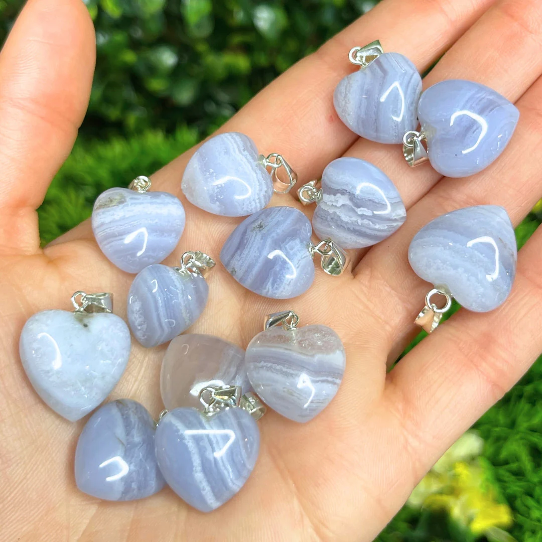 Pendentif Coeur Calcédoine Bleue (Agate Bleue Lacée) - Image 4