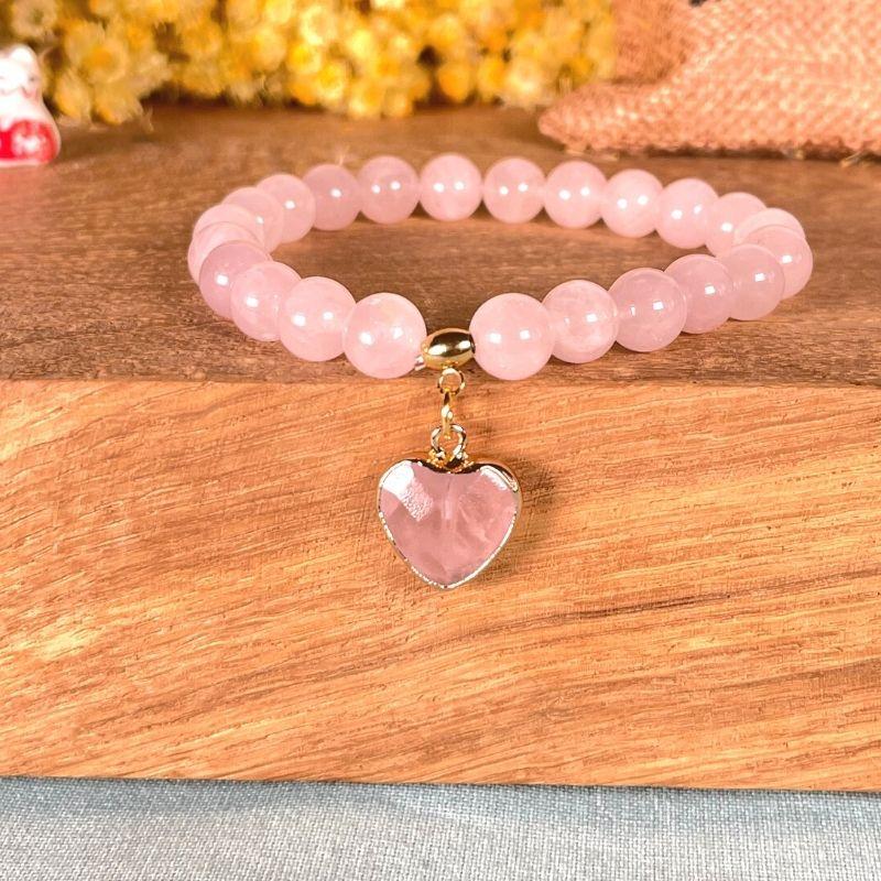 Pendentif coeur Quartz Rose Serti - Image 3
