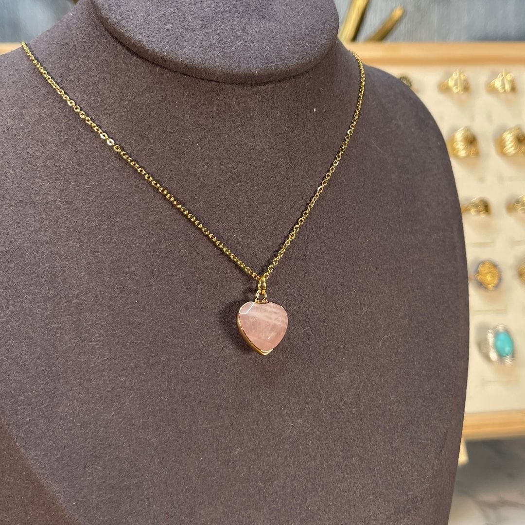 Pendentif coeur Quartz Rose Serti - Image 4