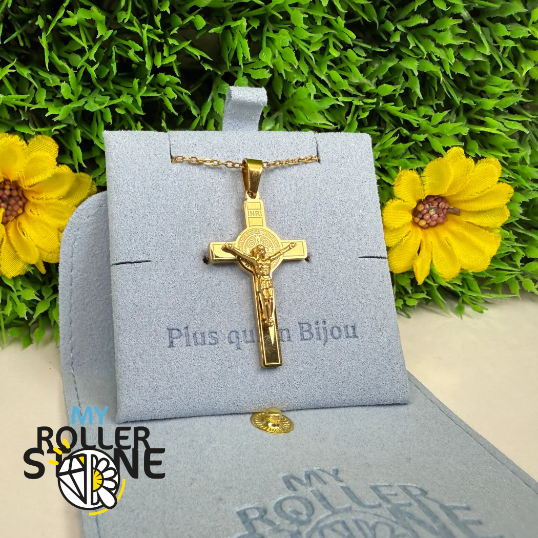 Pendentif Croix de Jésus en acier inoxydable 304 doré - Image 3