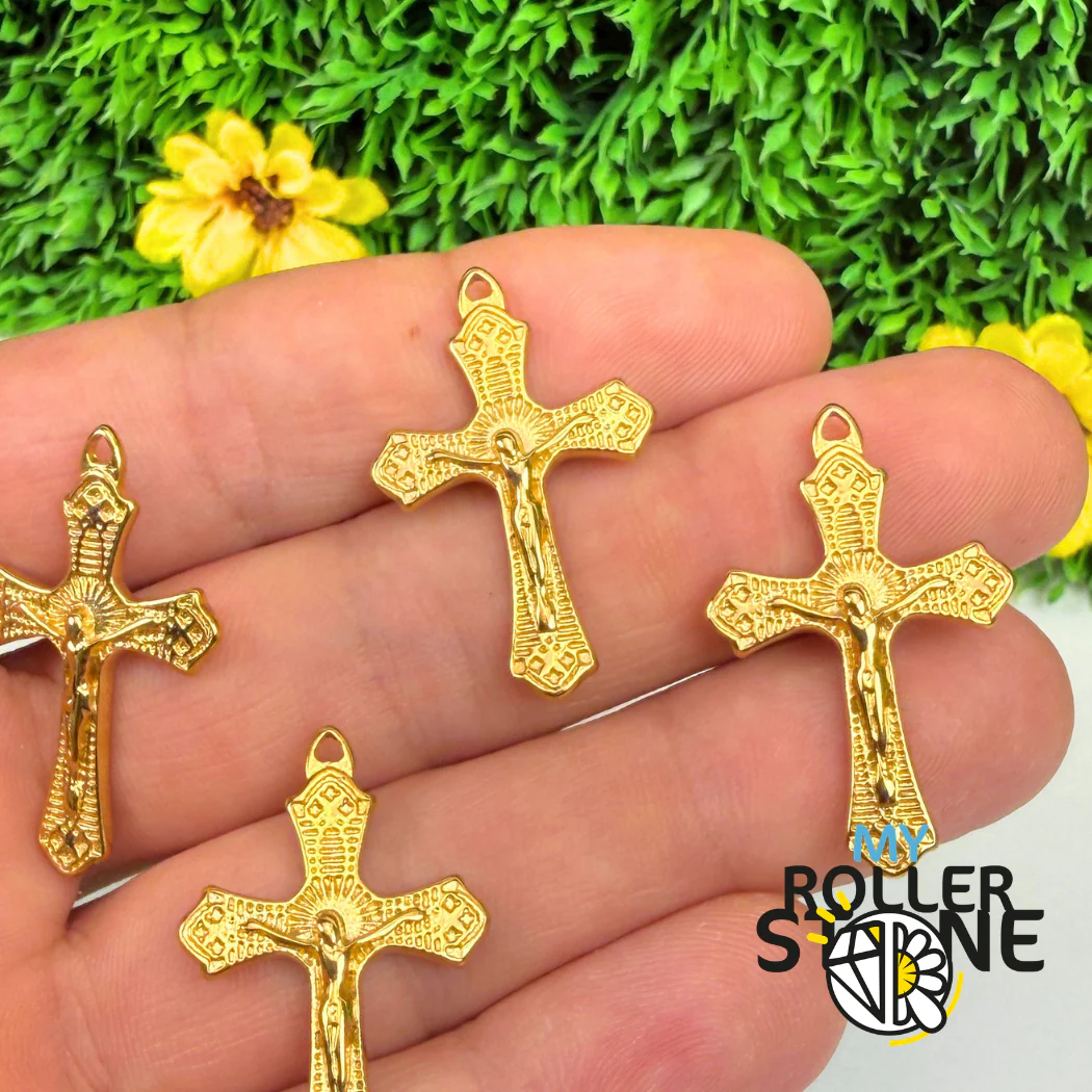 Pendentif Croix Jésus Doré Acier - Image 3