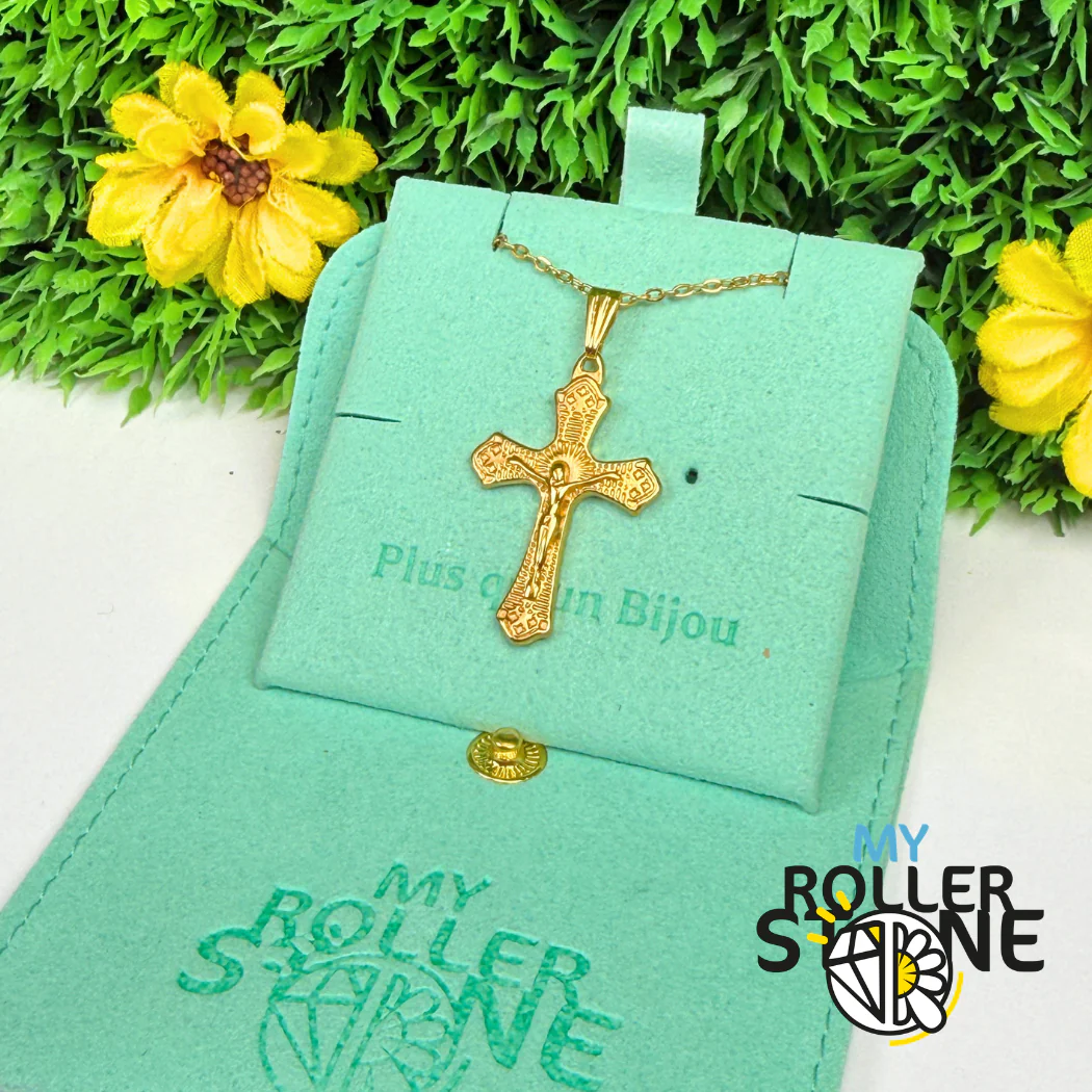 Pendentif Croix Jésus Doré Acier - Image 4