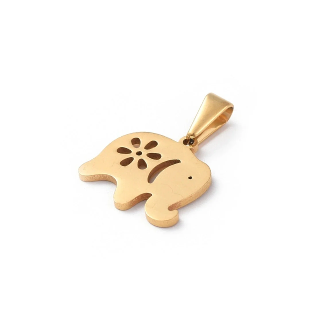 Pendentif Doré Eléphant avec Fleur - Image 2