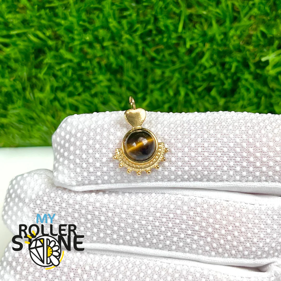 Pendentif Éventail Oeil De Tigre En Acier Inoxydable