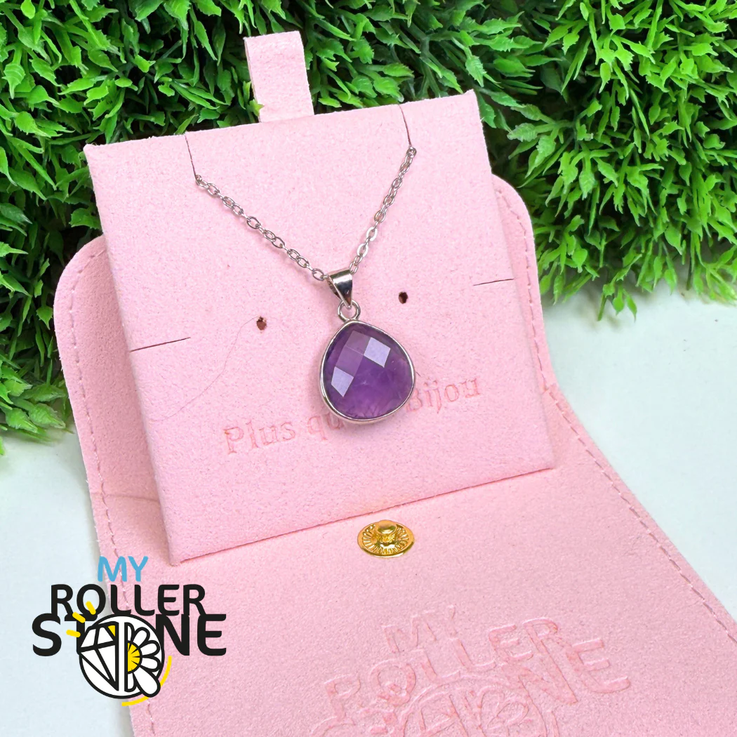 Pendentif Goutte facettée Améthyste Doré ou Argenté - Image 3