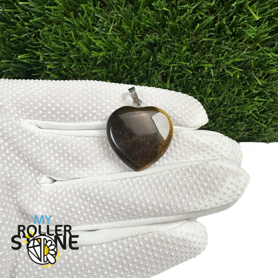 Pendentif Grand Plat Coeur Oeil de Tigre