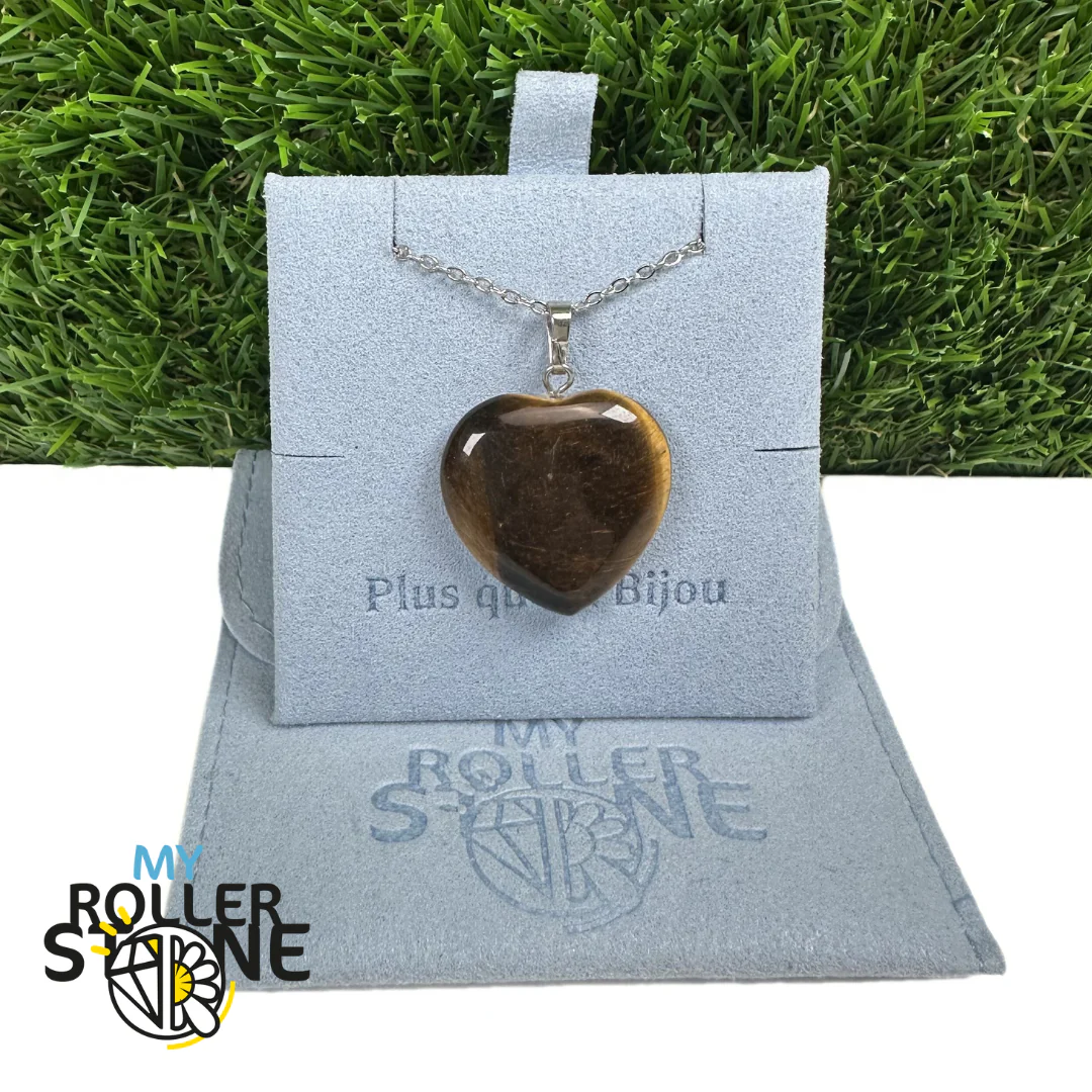 Pendentif Grand Plat Coeur Oeil de Tigre - Image 2