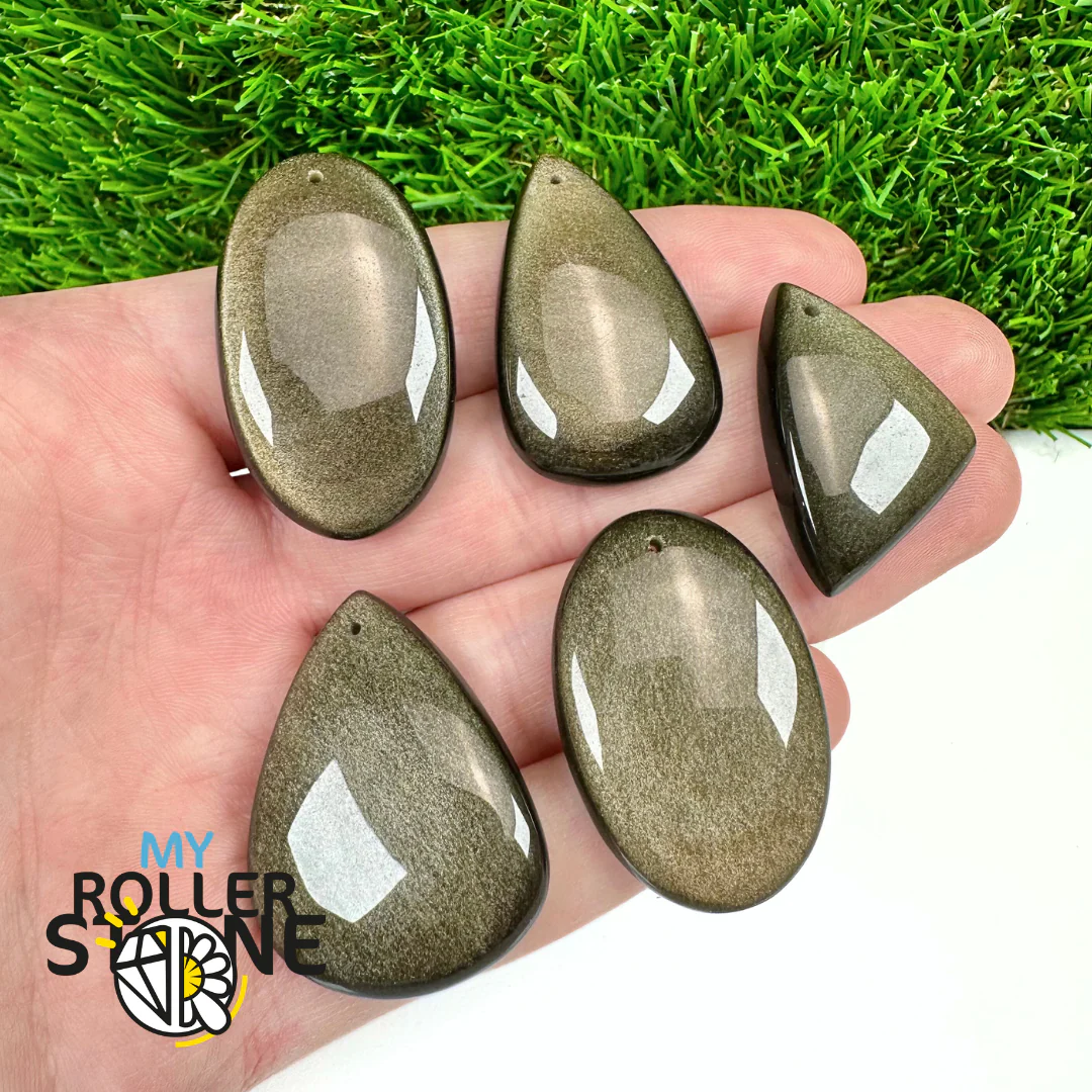 Pendentif Obsidienne dorée 5A percé