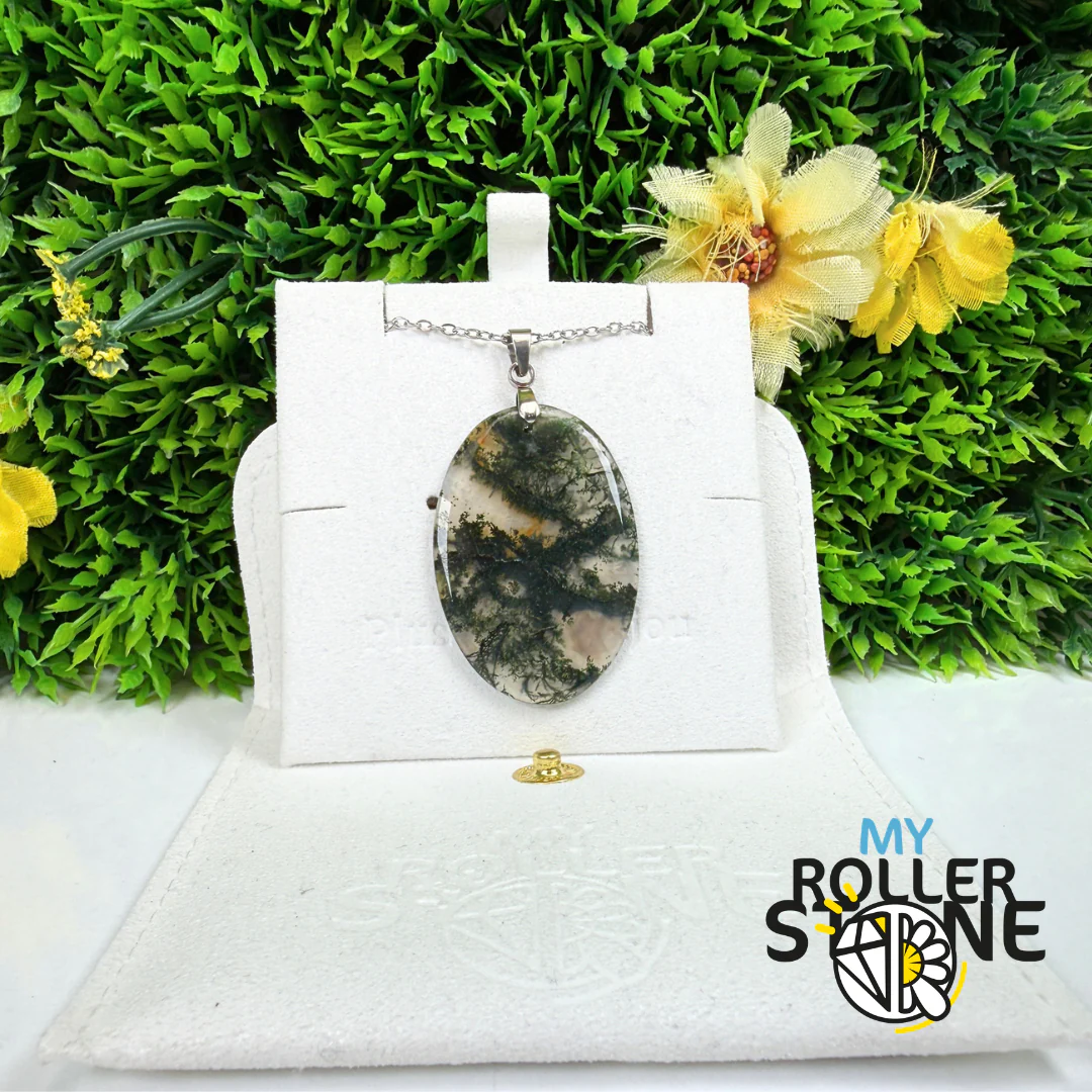 Pendentif Percé Agate Mousse Naturelle 5A - Image 2