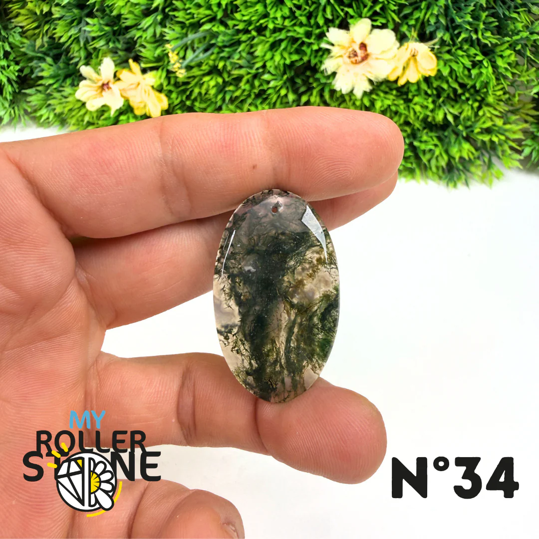 Pendentif Percé Agate Mousse Naturelle 5A - Image 36