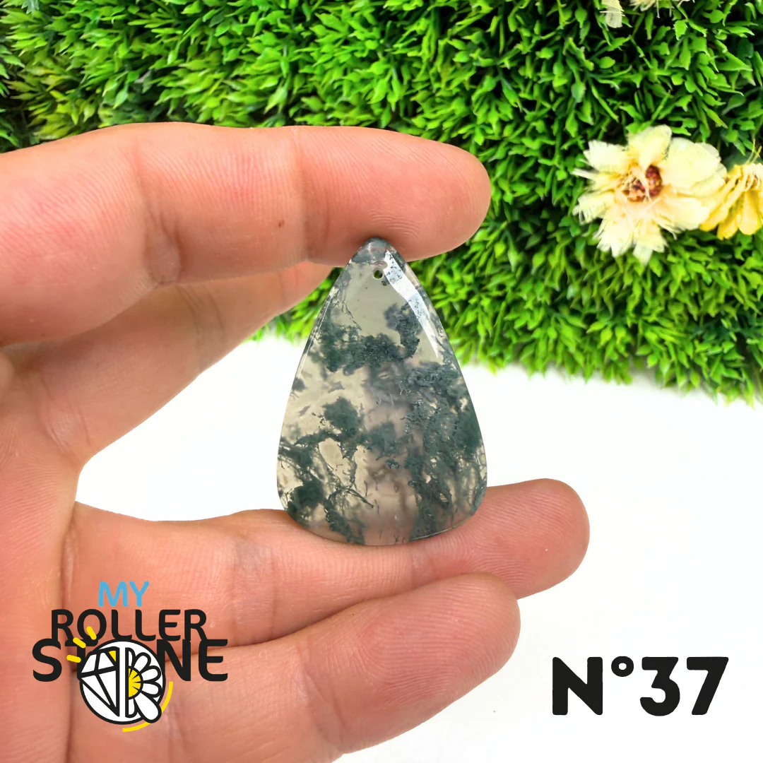 Pendentif Percé Agate Mousse Naturelle 5A - Image 39