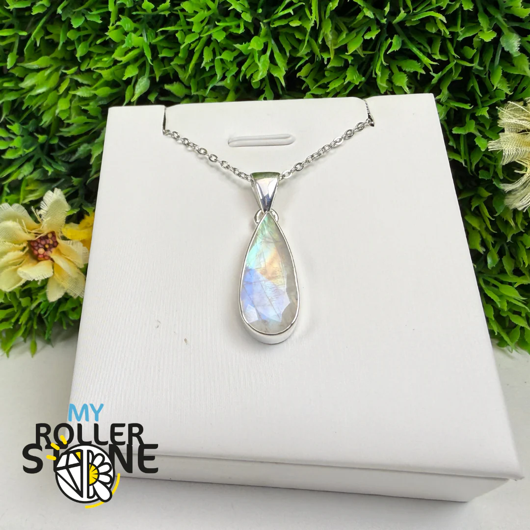 Pendentif Pierre de Lune Arc-en-Ciel Facettée Argent 925 – MNFP1962