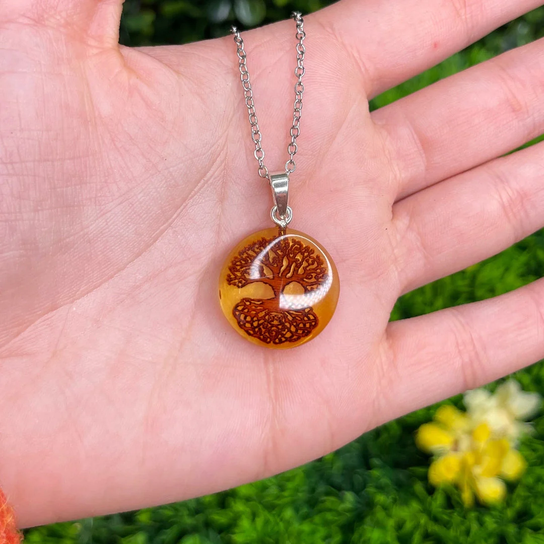 Pendentif Rond Ambre Arbre de Vie - Image 2
