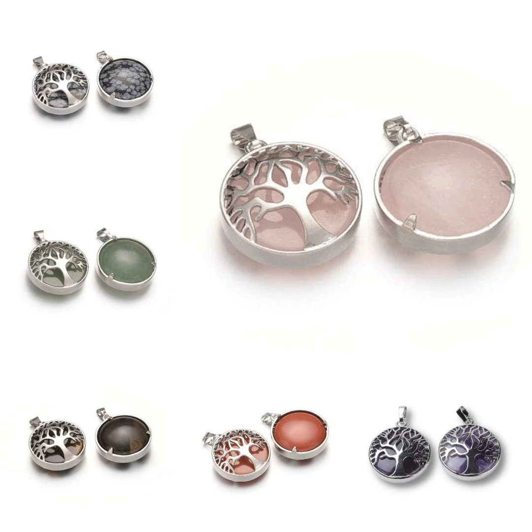 Pendentif rond arbre de vie pierre
