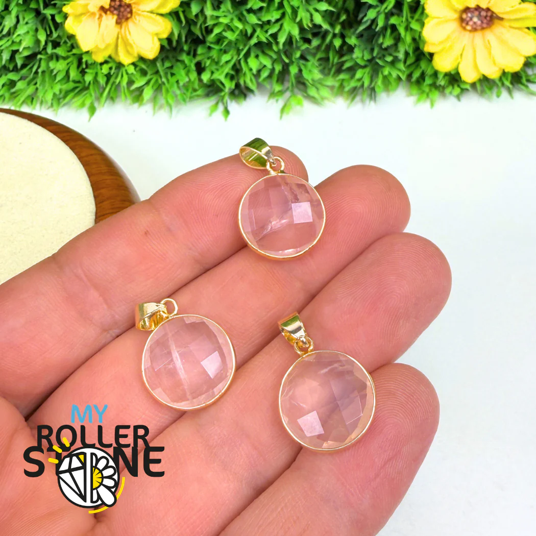 Pendentif Rond Pierre Facetté Quartz Rose