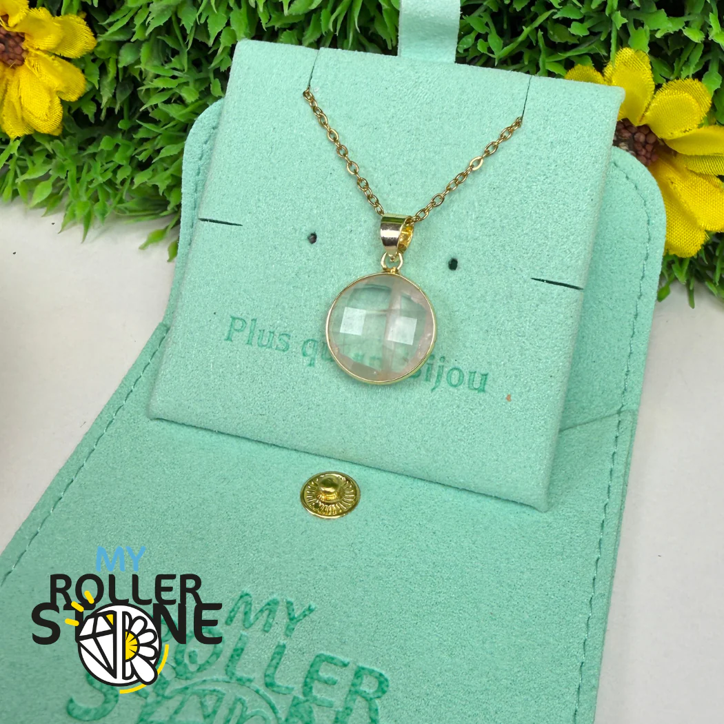 Pendentif Rond Pierre Facetté Quartz Rose - Image 2