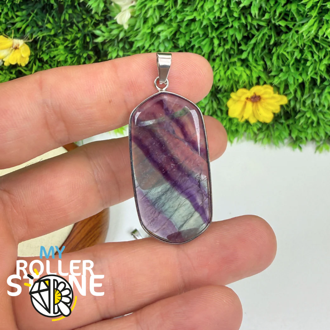Pendentif serti plaque en Fluorite arc en ciel - Image 2