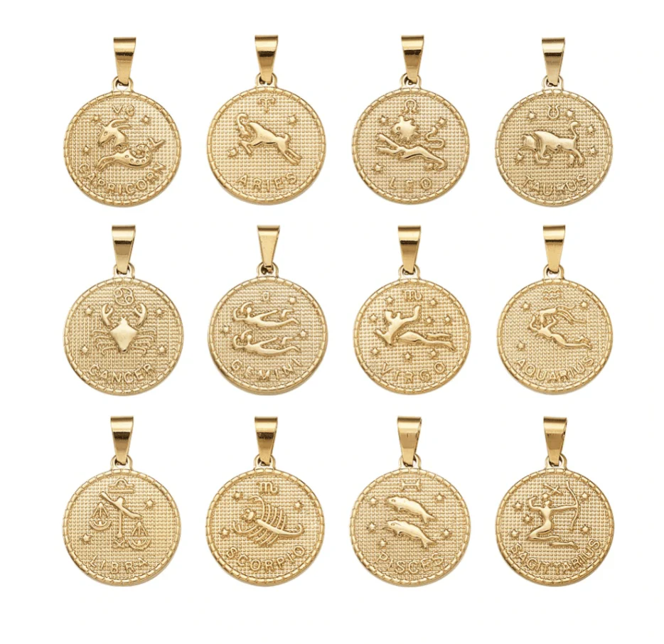Pendentif signe astrologique acier inoxydable doré
