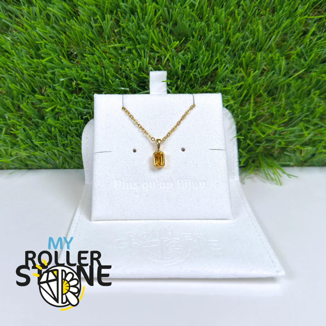 Pendentif Solitaire Citrine Rectangulaire Argent 925 Plaqué Or