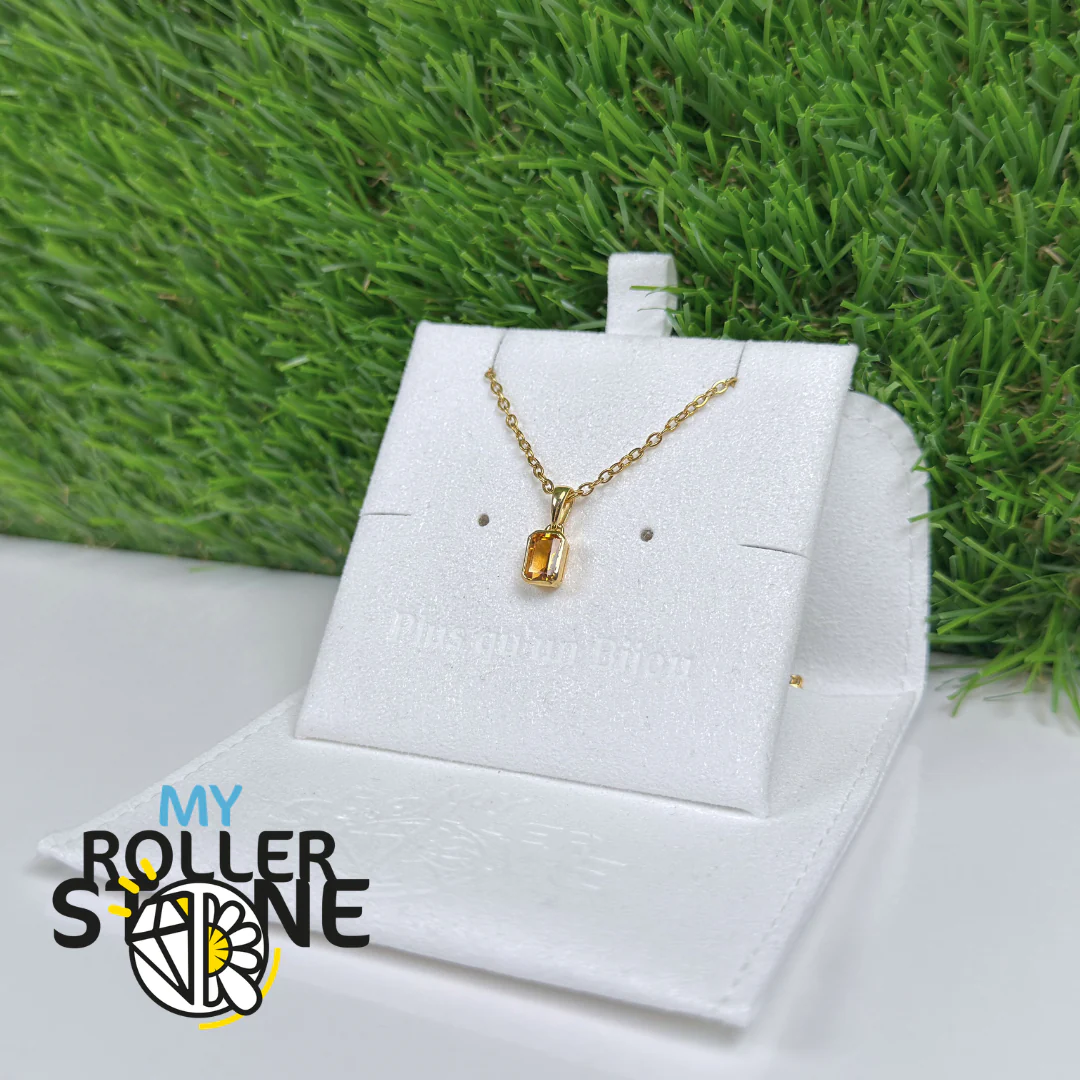 Pendentif Solitaire Citrine Rectangulaire Argent 925 Plaqué Or - Image 2