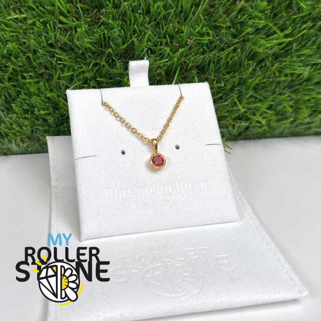 Pendentif Solitaire Grenat rond Argent 925 plaqué Or - Image 2