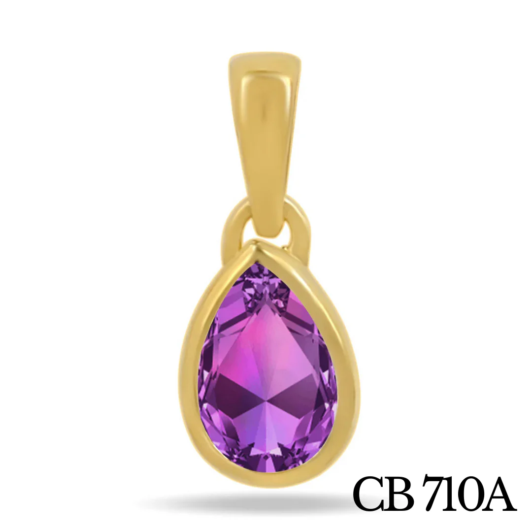 Pendentif Solitaire Poire Améthyste Argent 925 Plaqué Or - Image 2