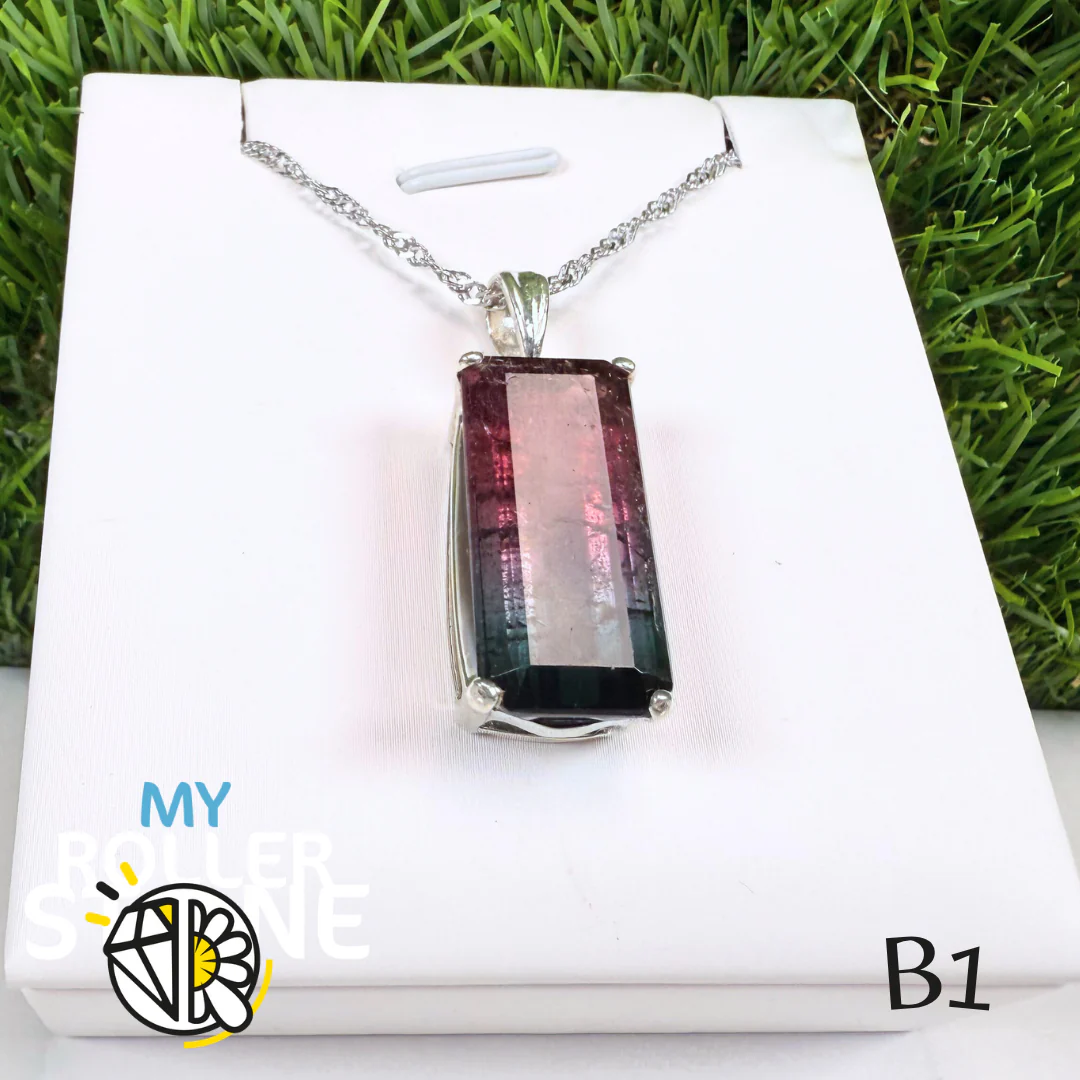 Pendentif Tourmaline Bicolore et Argent 925 B1