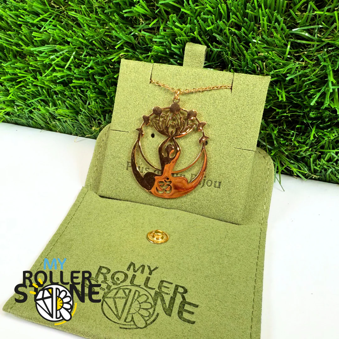Pendentif Yoga fleur de Lotus Acier inoxydable Doré - Image 2
