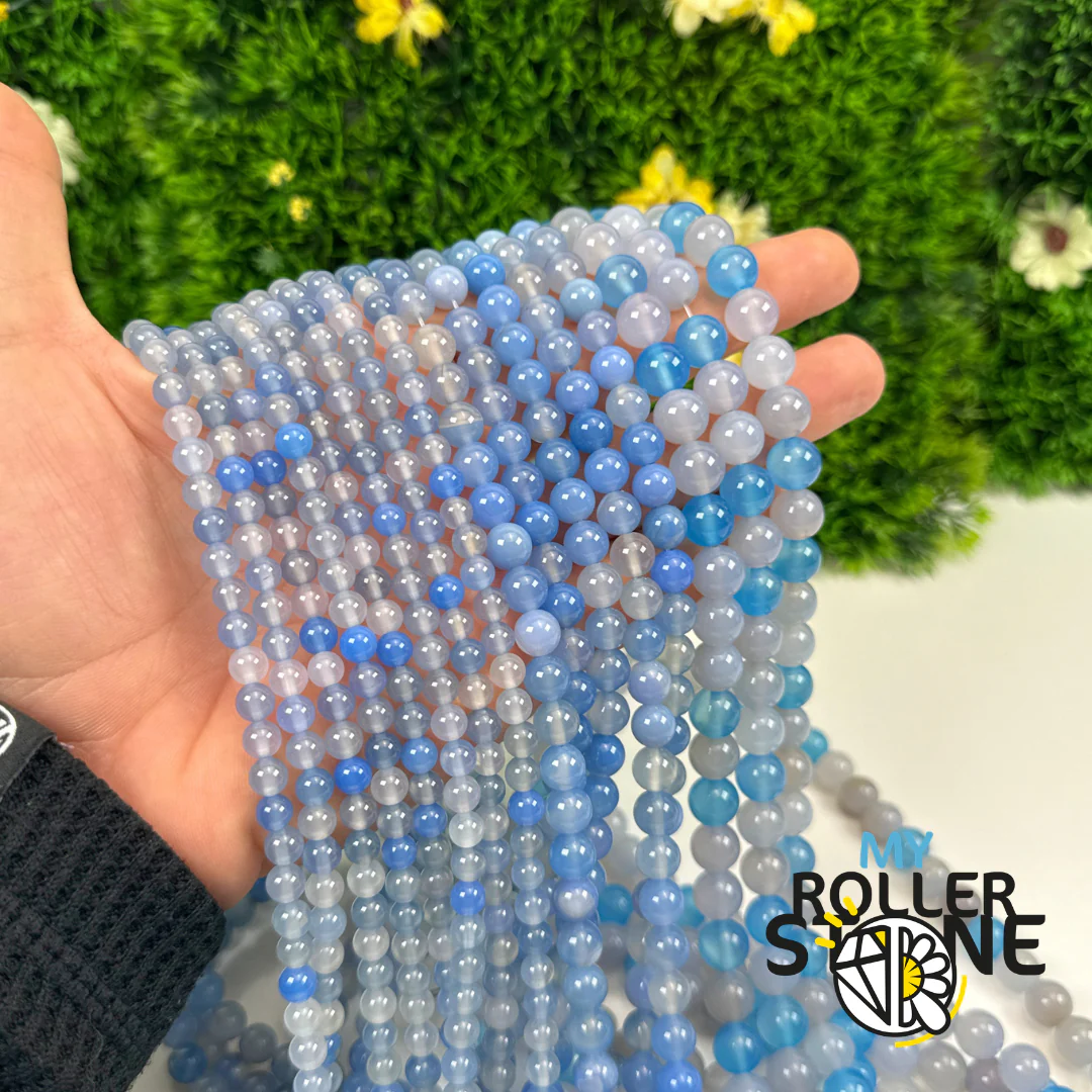 Perle Agate bleue 3A Duo