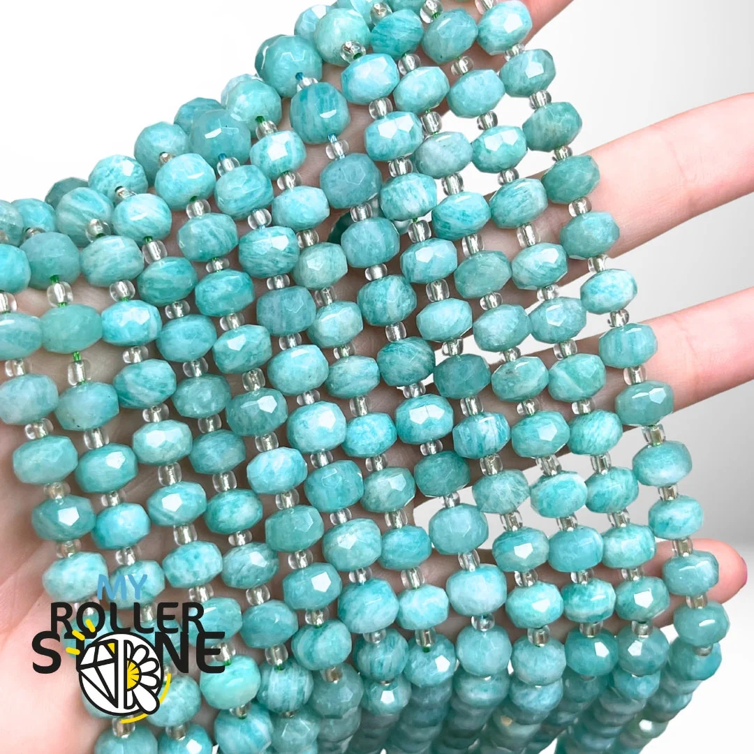 Perle Rondelle Bombée facettée Amazonite Bleue 3A