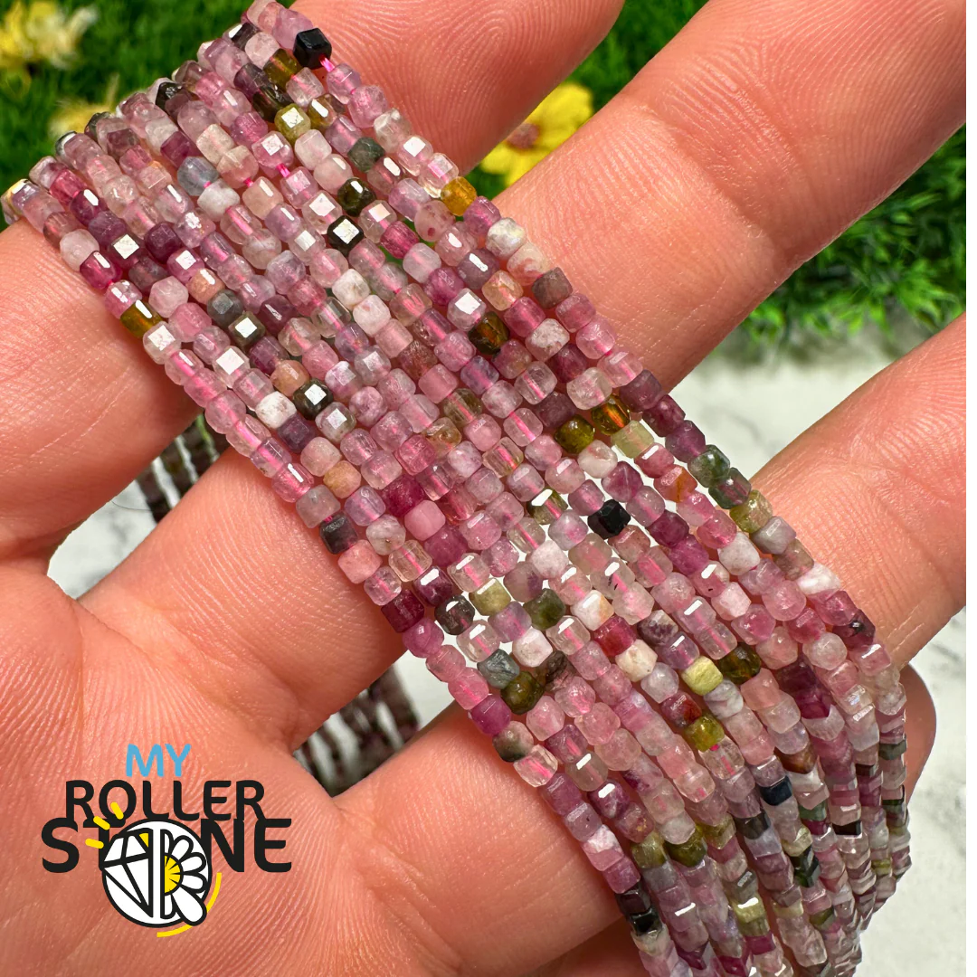 Perle Cubique Tourmaline Multicolore