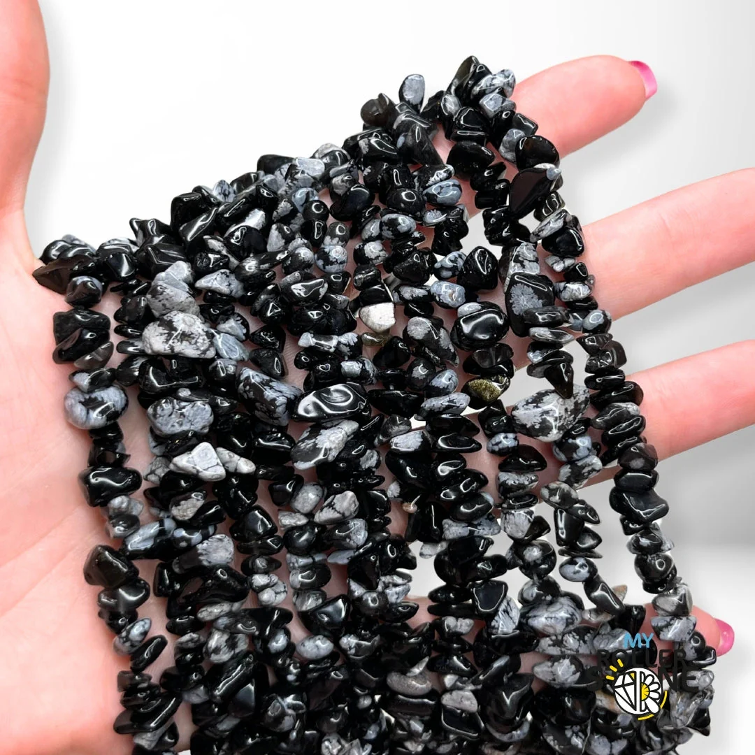 Perle Chips Obsidienne Flocon de Neige 80 cm