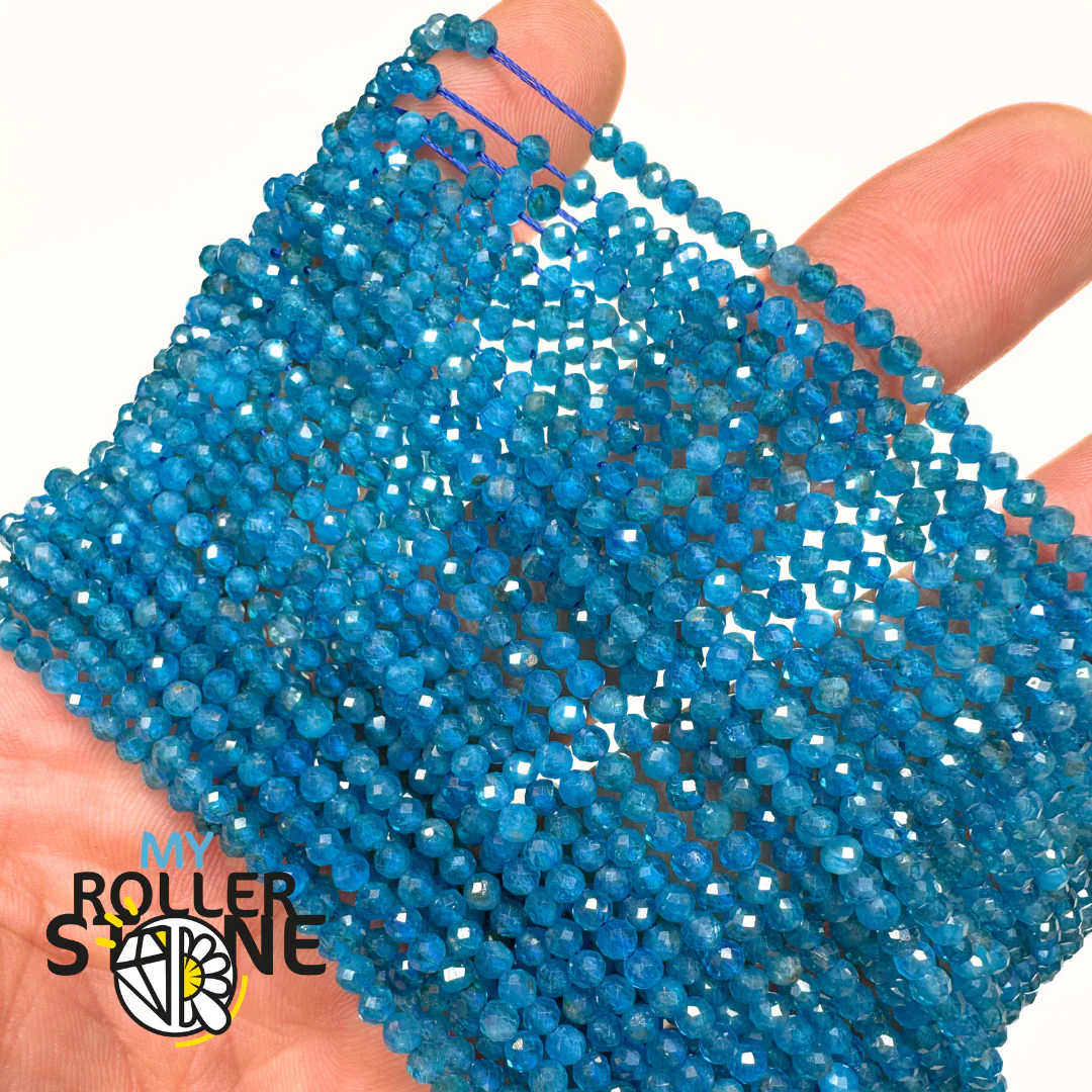 Perle Facettée Apatite Bleue 5A 2 MM, 3 MM et 4MM
