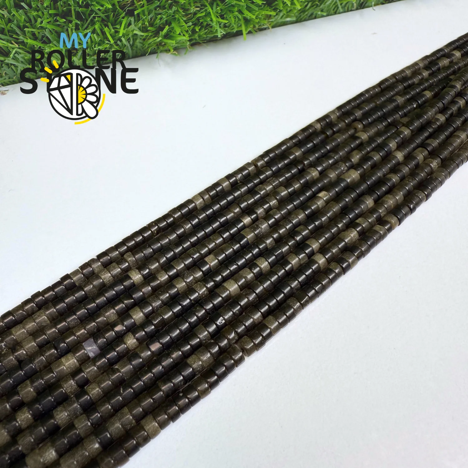 Perle heishi Obsidienne Dorée - Image 2