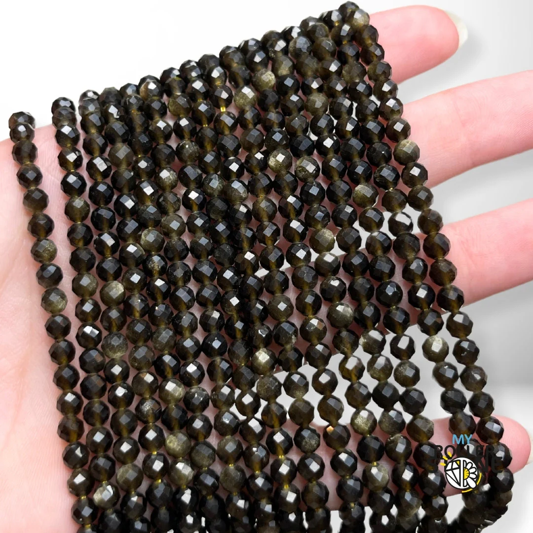 Perle Obsidienne Dorée facettée - Image 2