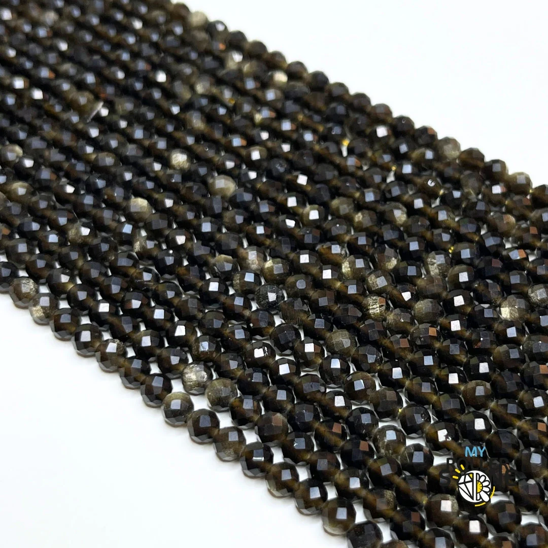Perle Obsidienne Dorée facettée - Image 3